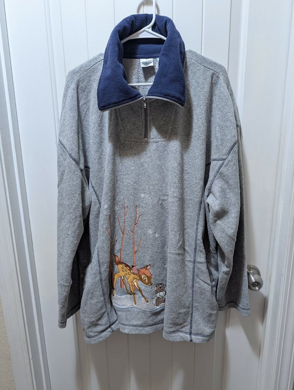 Vintage Disney Catalog Gray Fleece Pullover Embroidered Bambi & Thumper Size 3X